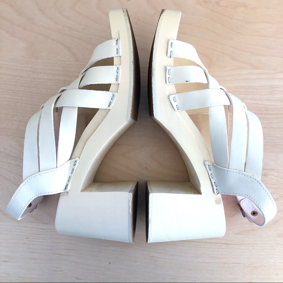 Swedish Hasbeens Vivi Caged Crisscross Leather Block Heel Clogs - Picture 12 of 15